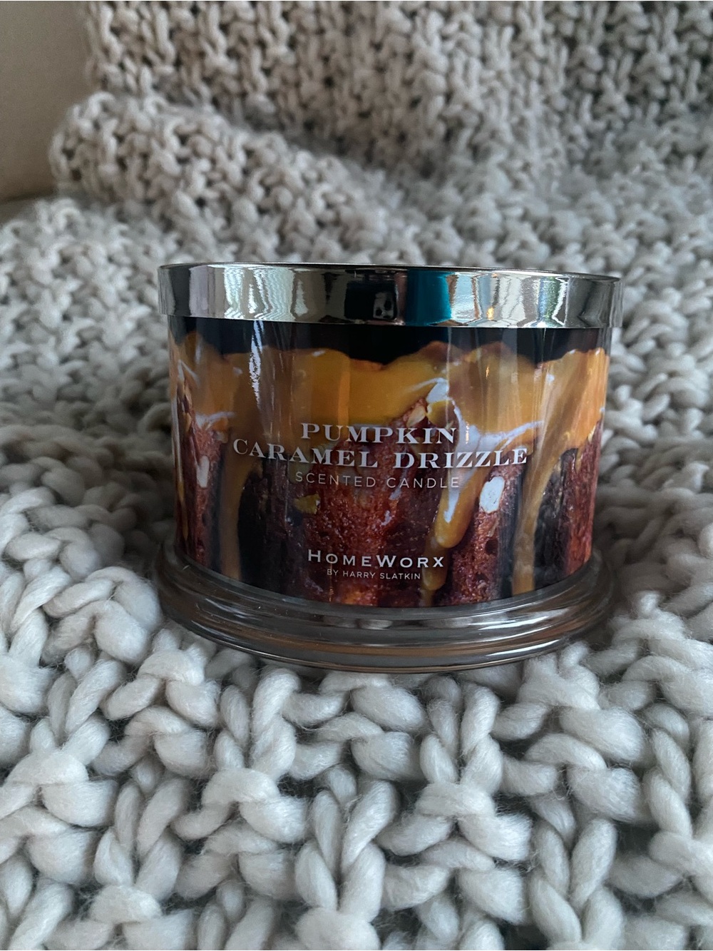 HomeWorx Pumpkin Caramel Drizzle Scented Candle — Amber Brown Jar